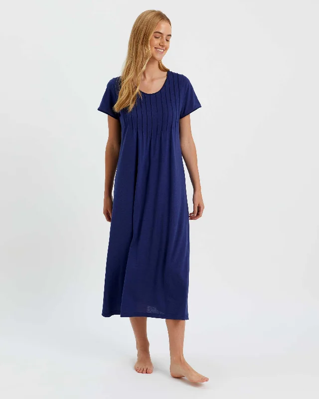 Women's French Pleat Short Sleeve Jersey Nightdress - Midnight