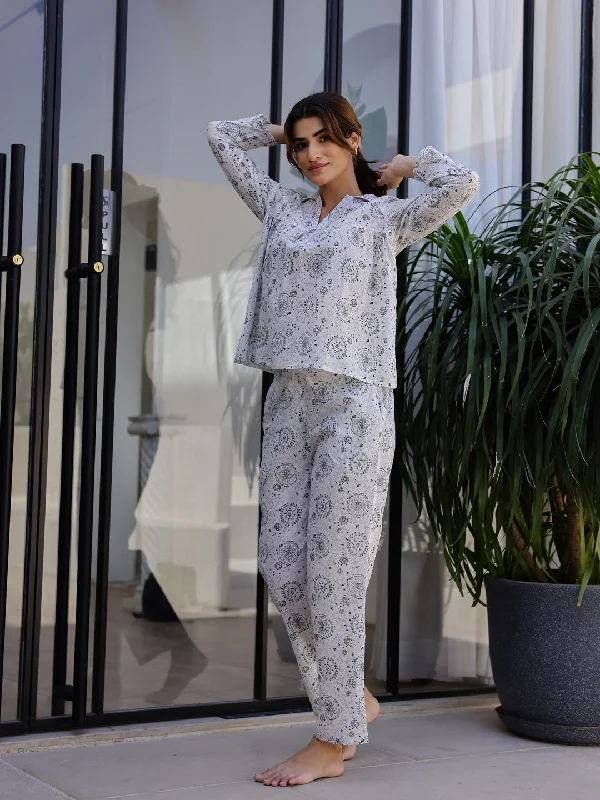 White & Grey Printed Loungewear Set