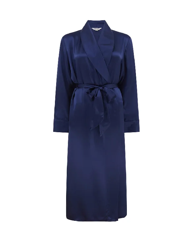 Women's Silk Dressing Gown - Midnight