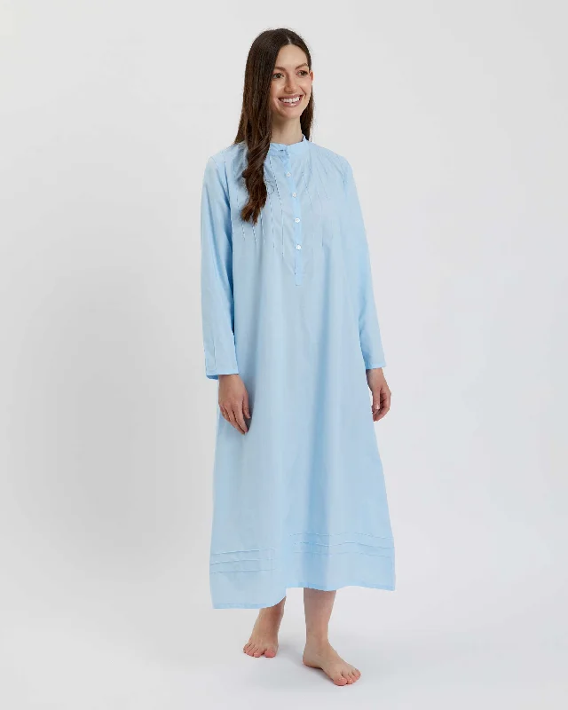 Women's Victoria Long Sleeve Cotton Nightdress - Blue