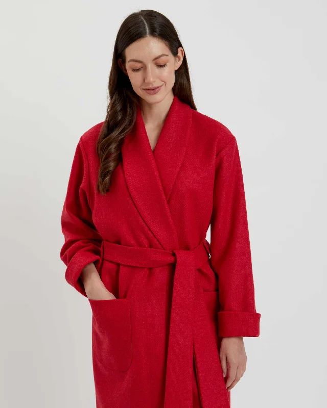 Women's Silk-Lined Wool Robe - Scarlet