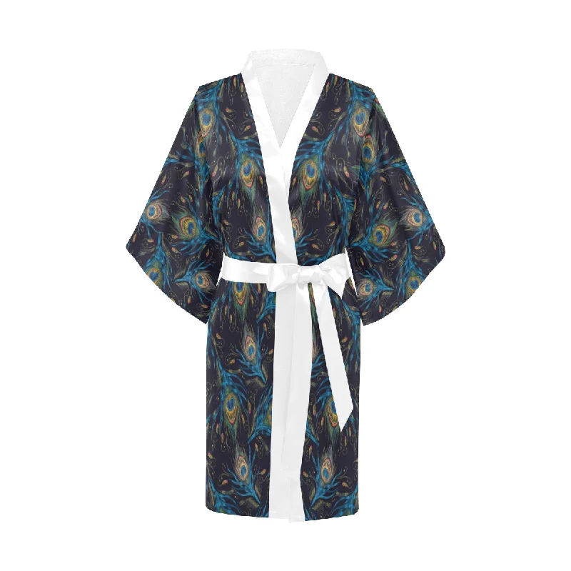 Beautiful peacock feather pattern Women's Short Kimono Robe