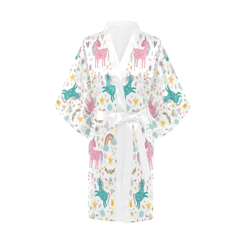 Colorful unicorn pattern Women's Short Kimono Robe