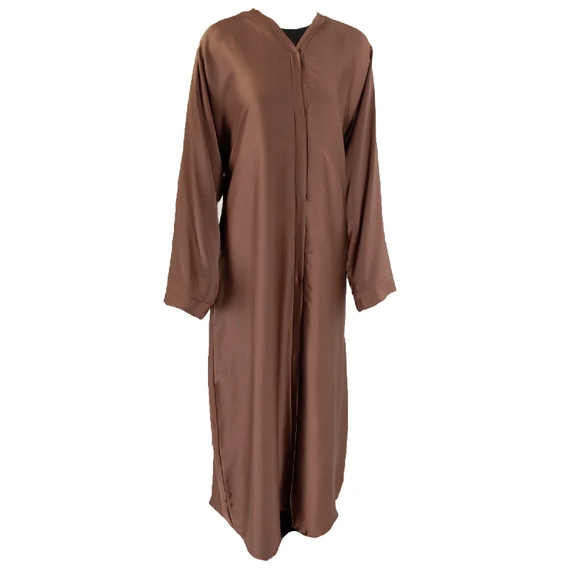 Hijaz Dark Brown Nidha Fabric Emirati Open Abaya Cover All Dress with Button Closure