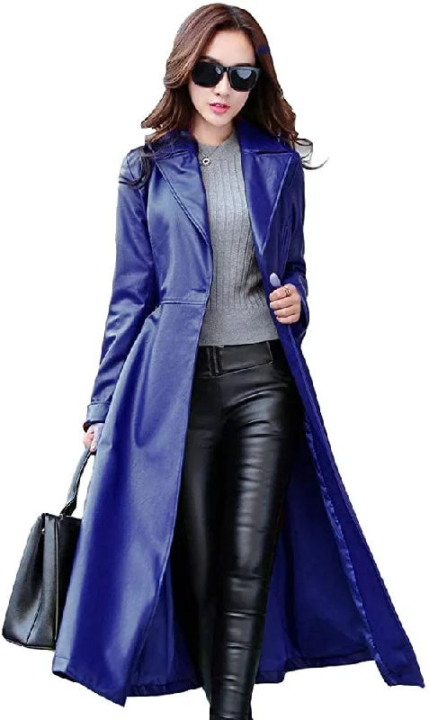 KL Koza Leathers Women's Lambskin Leather Trench Jacket Over Coat WT021