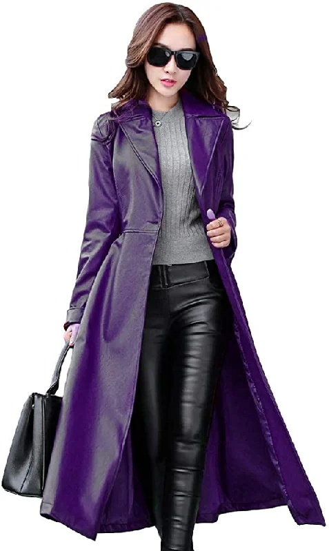 KL Koza Leathers Women's Lambskin Leather Trench Jacket Over Coat WT021