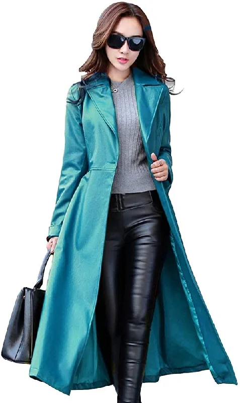 KL Koza Leathers Women's Lambskin Leather Trench Jacket Over Coat WT021