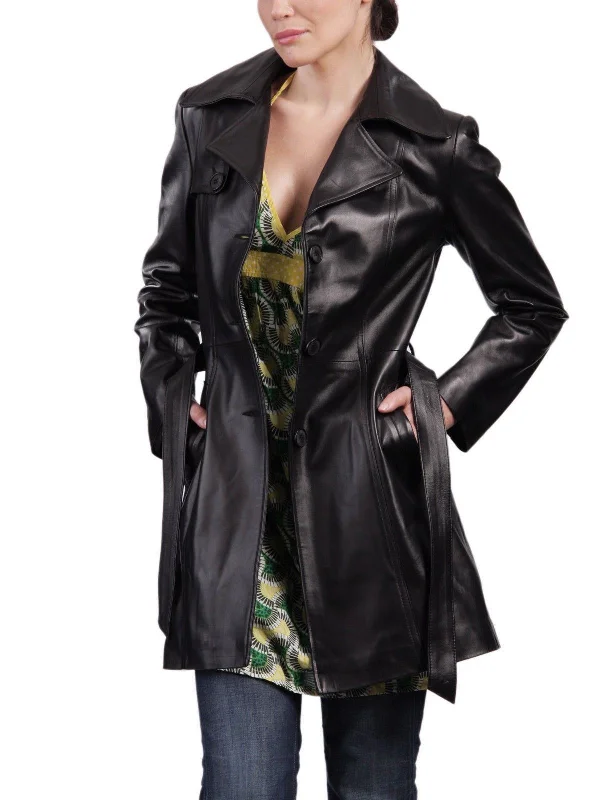 Koza Leathers Women's Genuine Lambskin Trench Coat Real Leather Jacket TC004