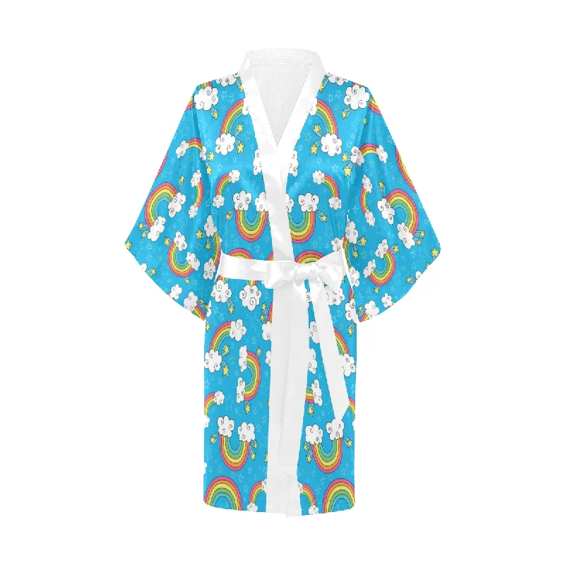 Rainbows Sky Clouds Pattern Women's Short Kimono Robe