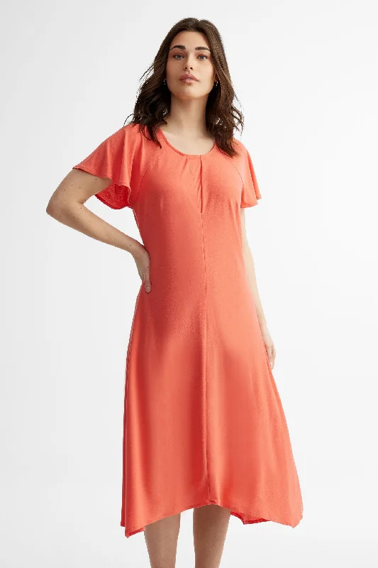 Robe asymétrique manches courtes à volants - Femme