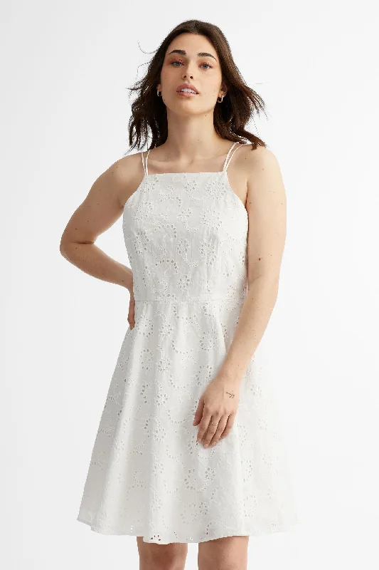 Robe bretelles fines broderies anglaises en coton - Femme