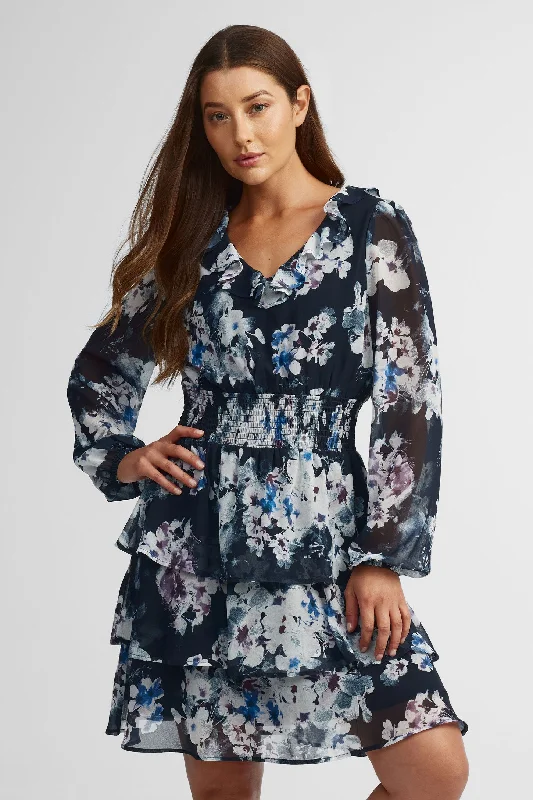 Robe manches longues volants étagés - Femme