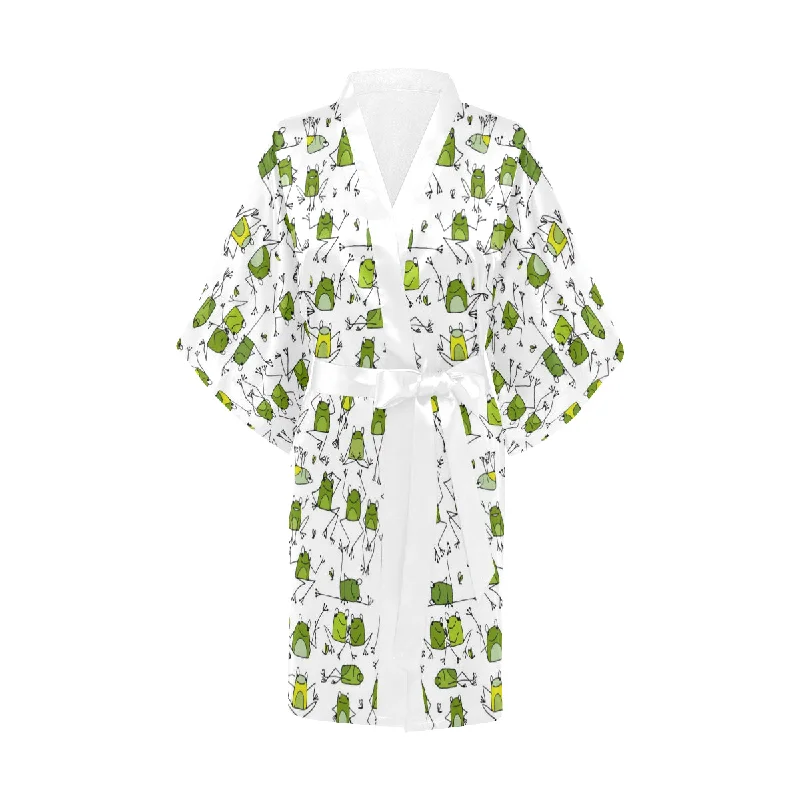 Sketch funny frog pattern Women's Short Kimono Robe