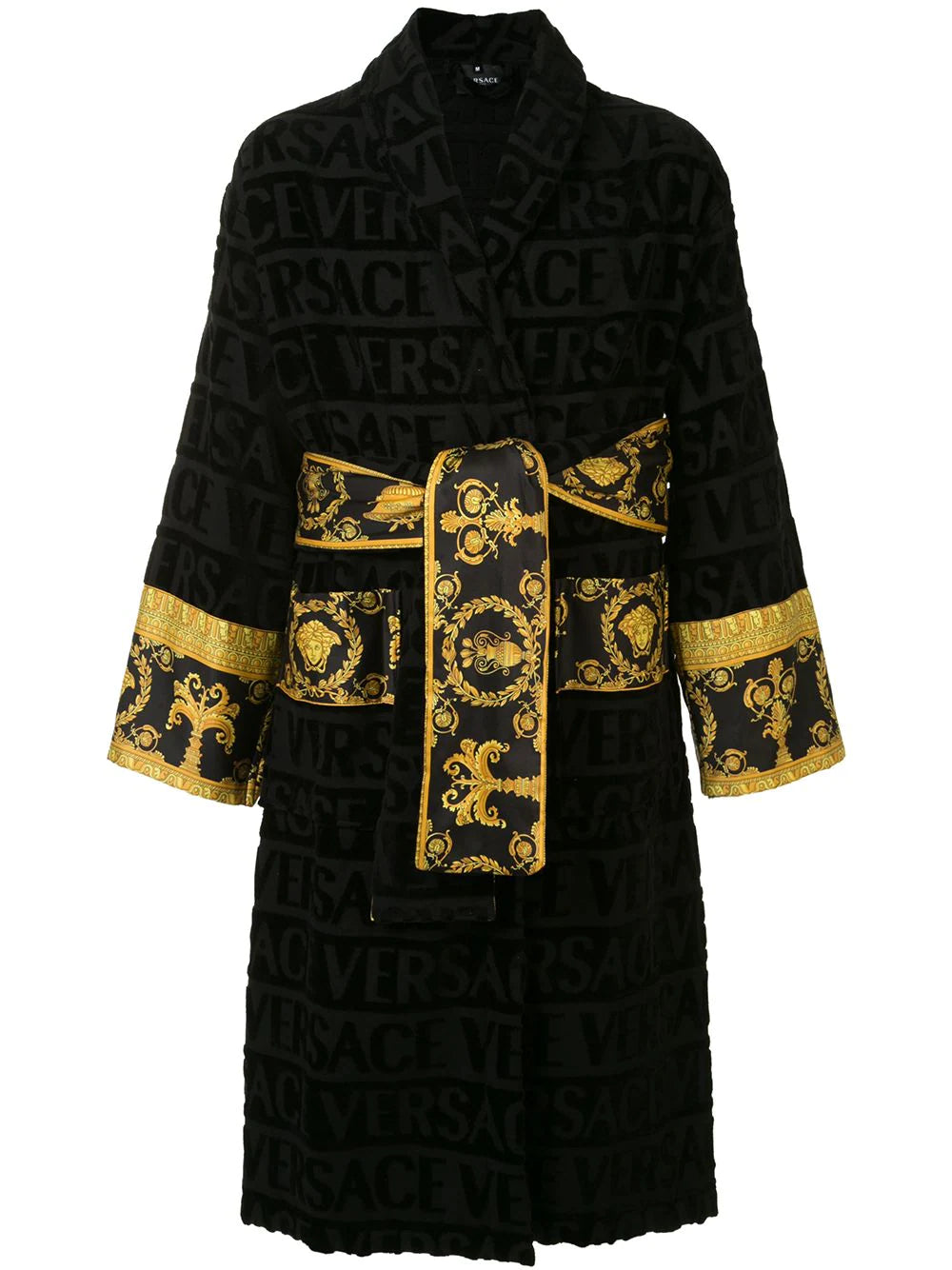 Versace Black I ♡ Baroque Trim Bathrobe