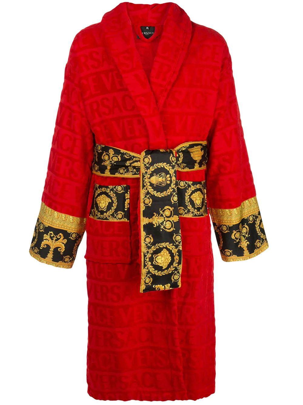 Versace Red I ♡ Baroque Trim Bathrobe