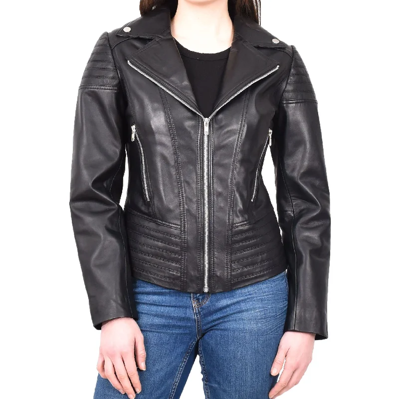 Womens Real Leather Biker Jackets Casual Fashion Outerwear Sonya Black