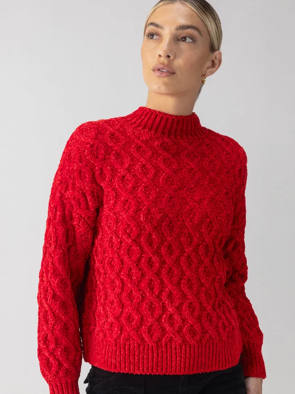 Cable Mock Neck Sweater Mars Red