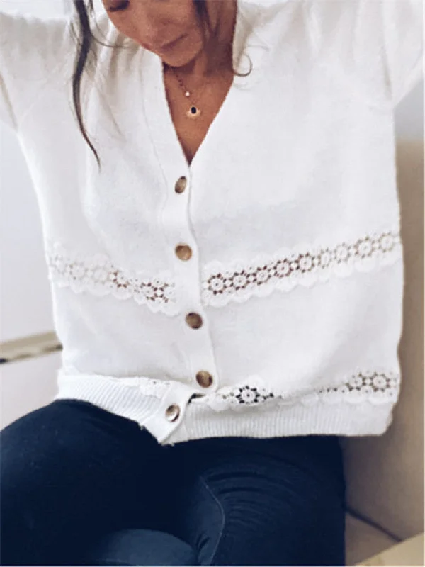 Solid Lace Stitching Sweater Outerwear