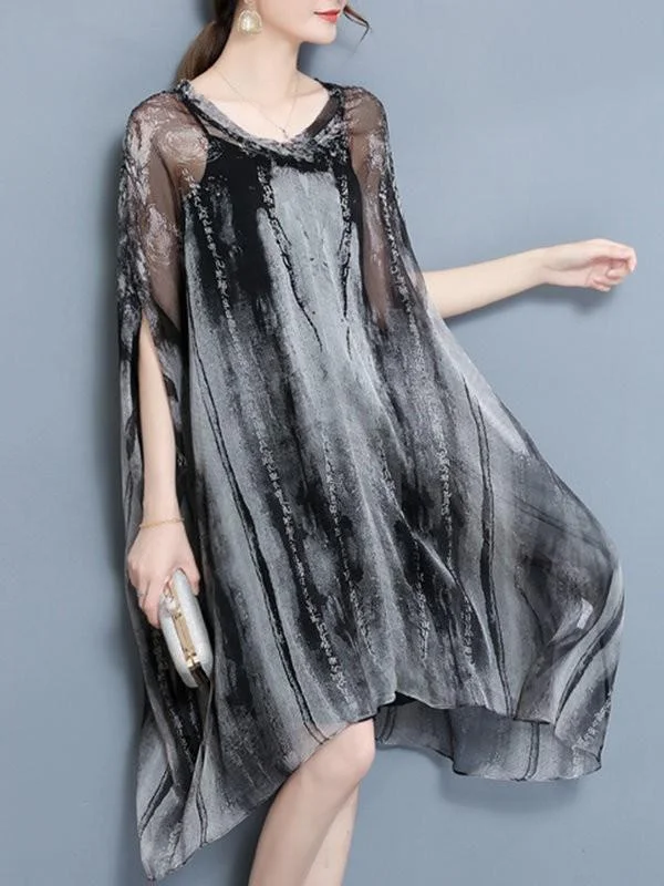 Casual Batwing Two Piece Plus Size Vintage Dress