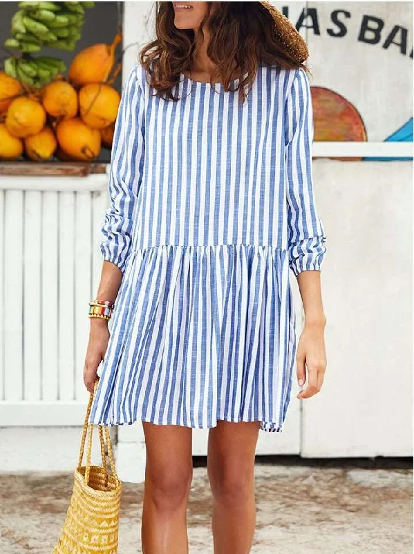 Casual Stripe Long sleeve Gored Shift Dresses