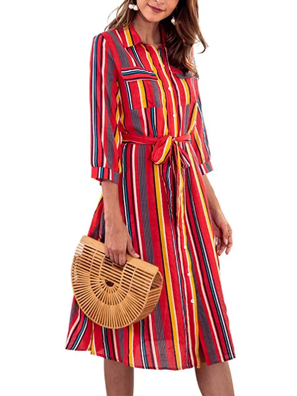 Colorful Strip Print Casual Woman Shift Dress