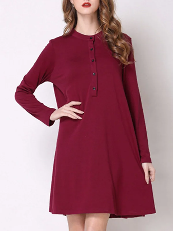 Cotton-blend A-line Casual Long Sleeve Dress