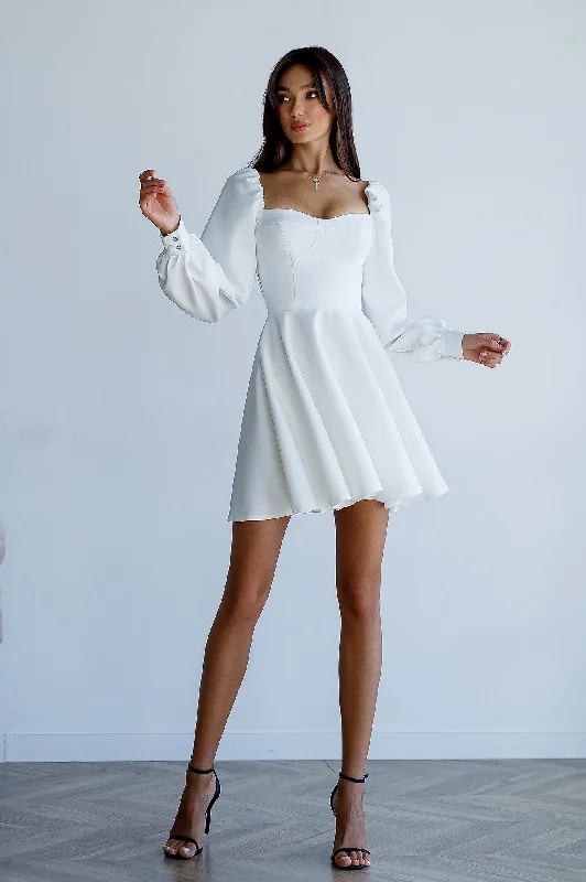 Ivory Backless Puff Sleeve Mini Dress