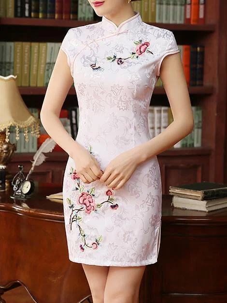 Jacquard Embroidered Short Cheongsams Dress