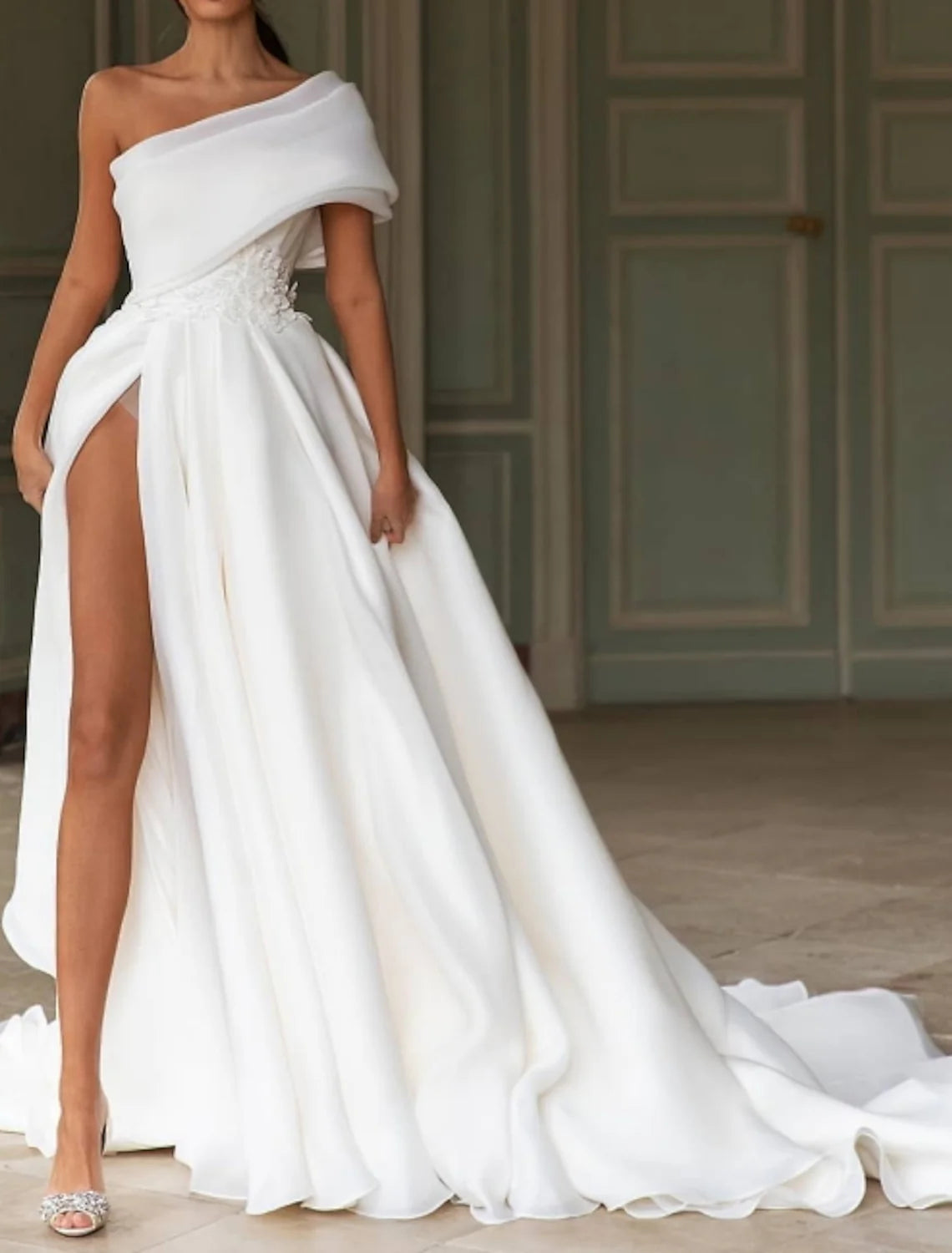 A-shaped/Princess One Shoulder Front Split Palace Tail Wedding Dress