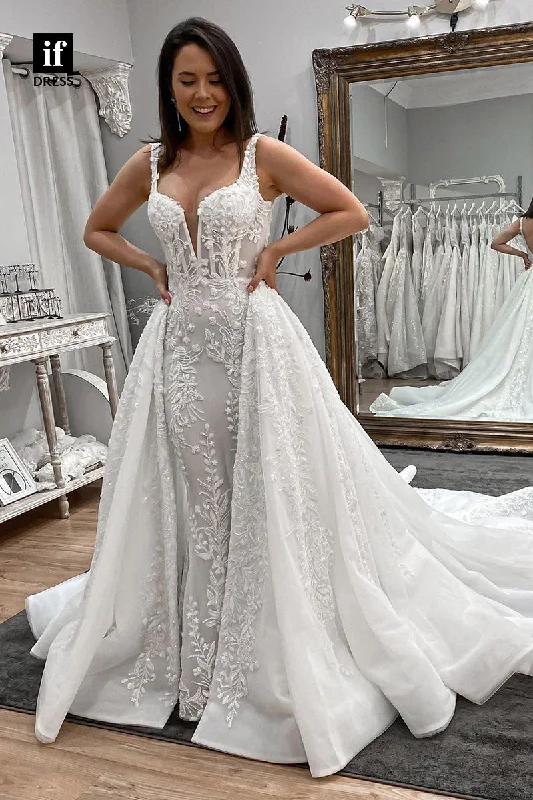 71048 - Modern V-Neck A-Line Lace Appliques Bohemian Wedding Dress