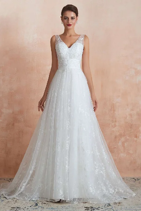 Elegant Lace V-Neck A-Line Wedding Dress