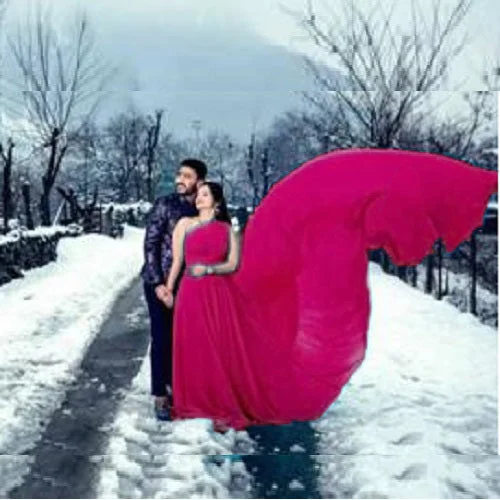 G775 (2), Hot Pink One Shoulder Prewedding Shoot Long Trail Gown, Size (All)