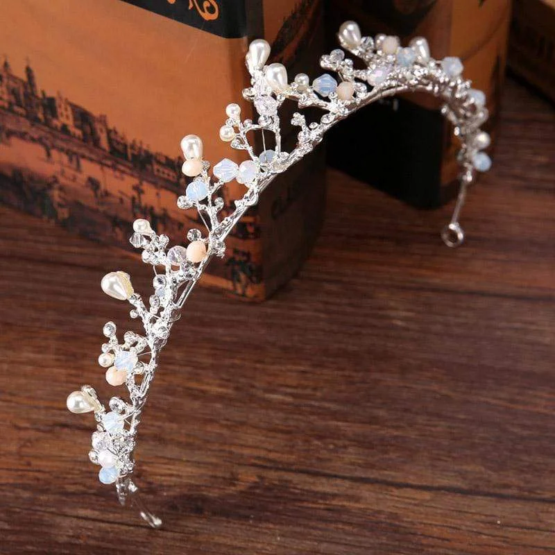 Silver Branch Design Pearl Princess Crown Wedding Tiaras