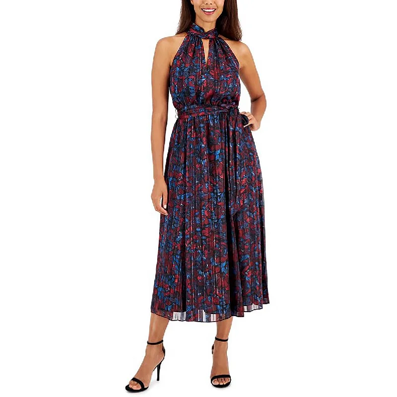 Womens Floral Print Elastic Waistband Maxi Dress