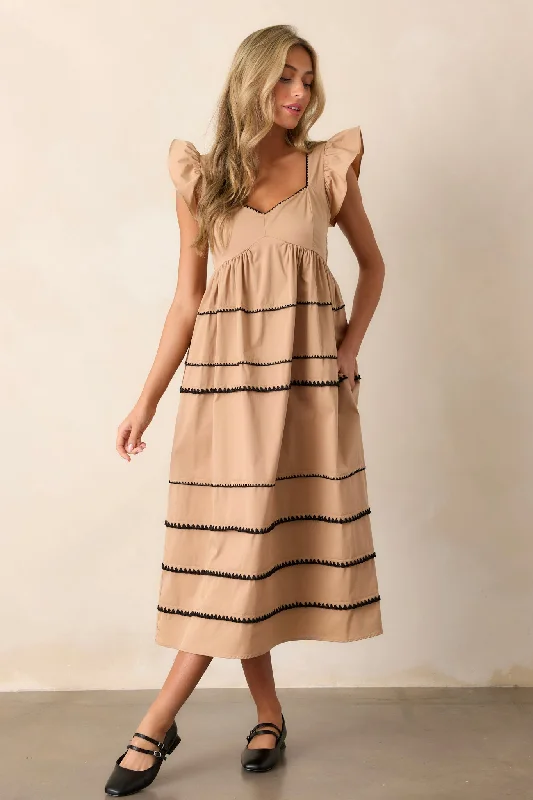 Can't Live Without Tan Stripe Tiered Midi Dress