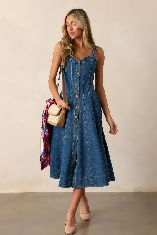 Quiet Moments Dark Wash Denim Midi Dress