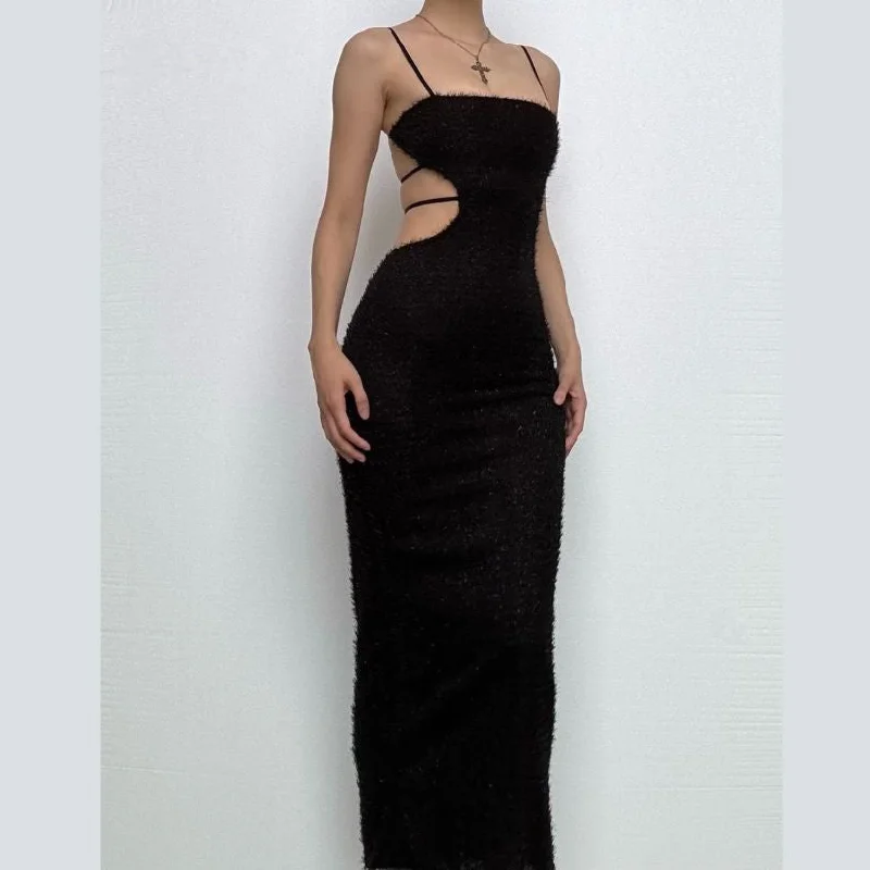 Square neck glitter backless cami maxi dress