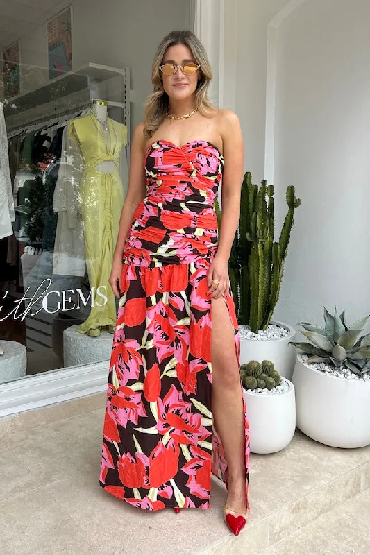 Dolcie Strapless Maxi Dress Rojo Print