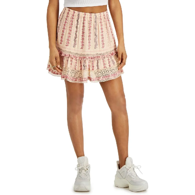 Angie Womens Juniors Short Lace Trim Mini Skirt