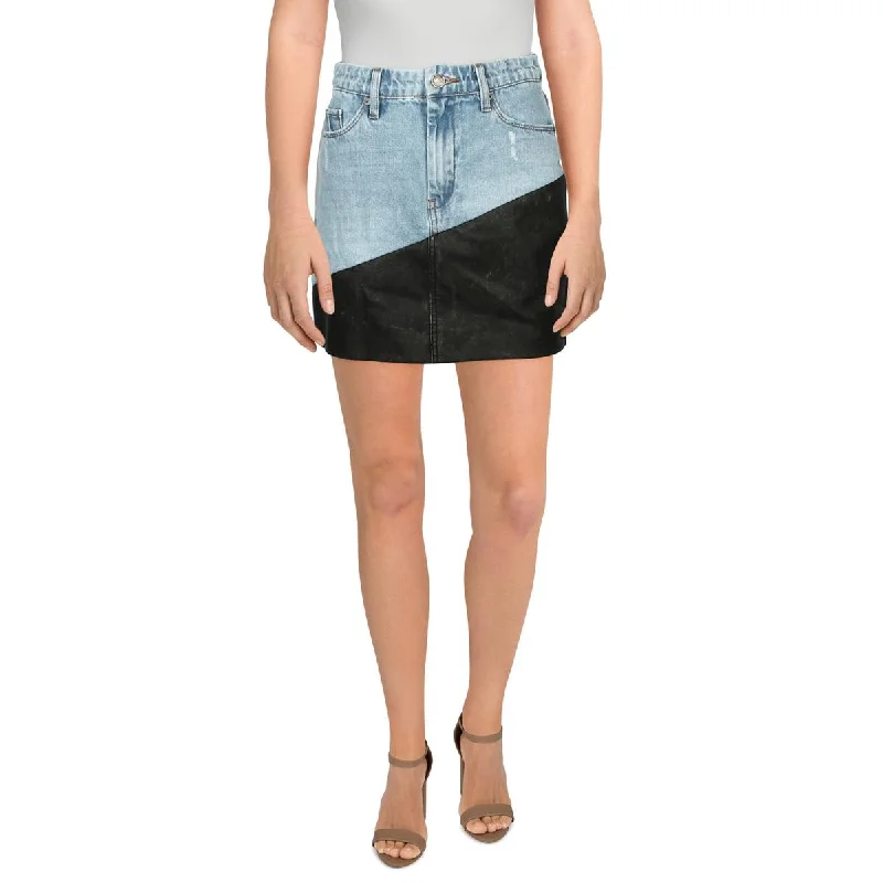 [BLANKNYC] Womens Denim Faux Leather Trim Mini Skirt