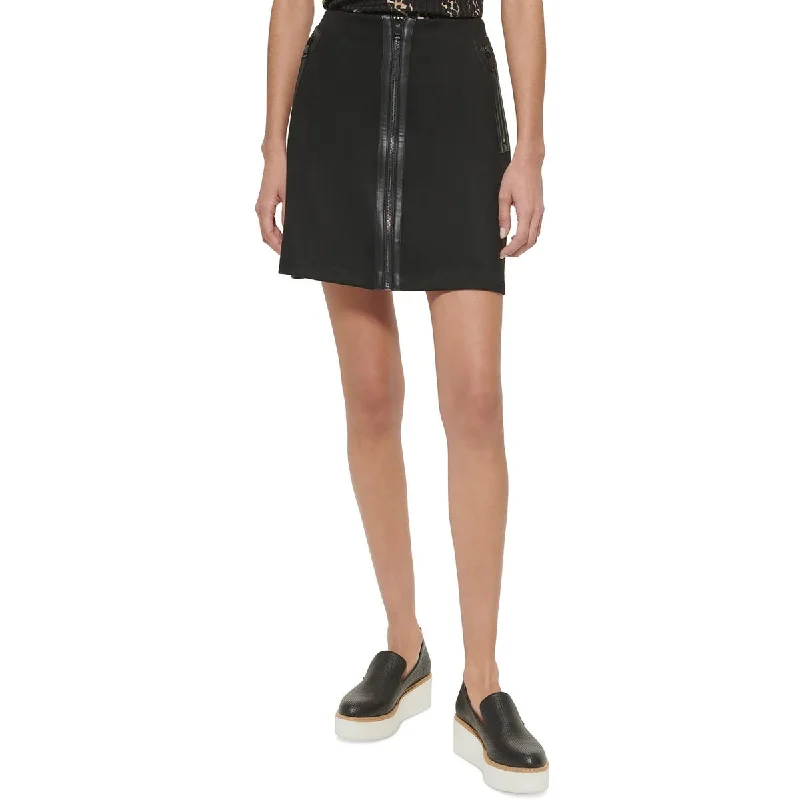 DKNY Womens Zipper Faux Suede Mini Skirt