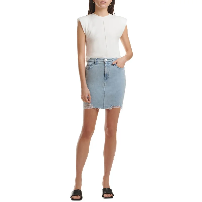 Jen7 Womens Mini Frayed Hem Denim Skirt