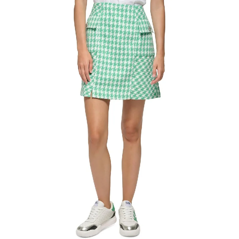 Karl Lagerfeld Paris Womens Short Houndstooth Mini Skirt