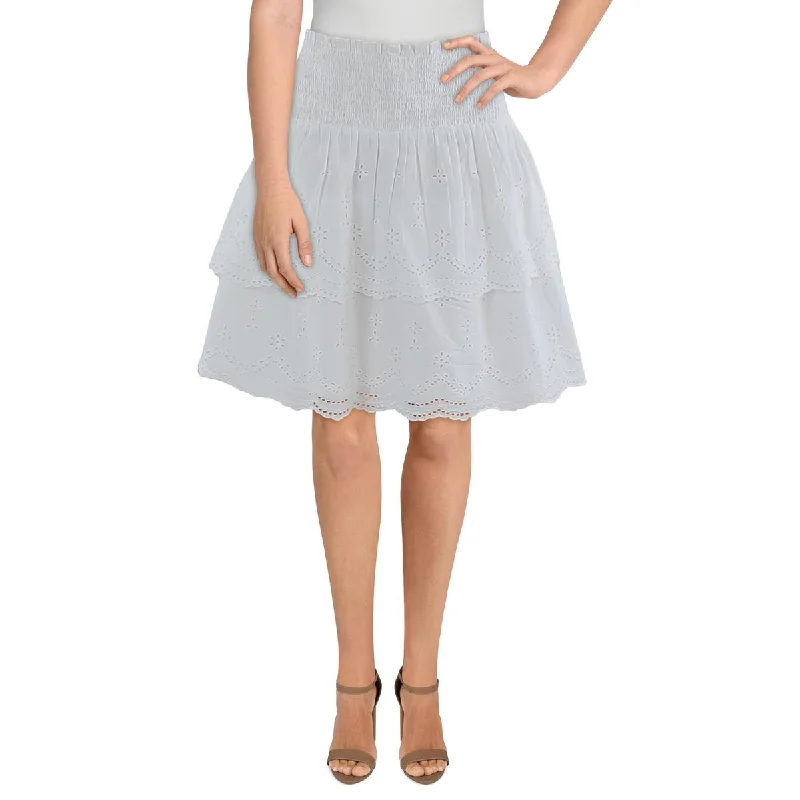 Lauren Ralph Lauren Womens Smocked Tiered Mini Skirt