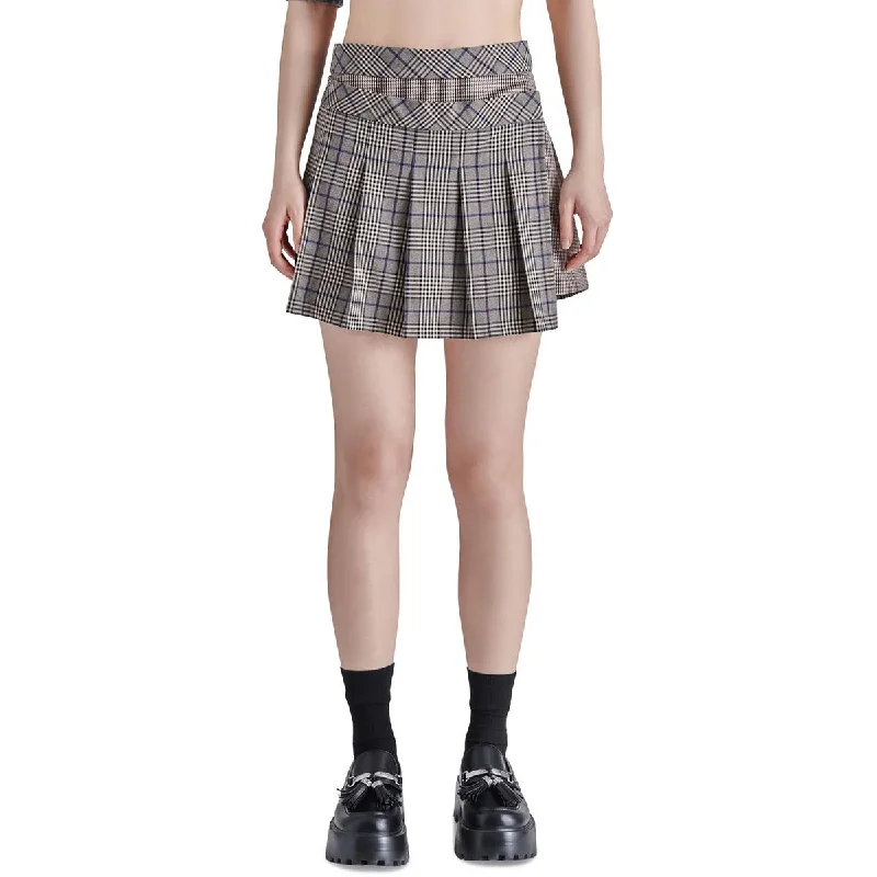 Steve Madden Womens Pleated Faux-Wrap Mini Skirt