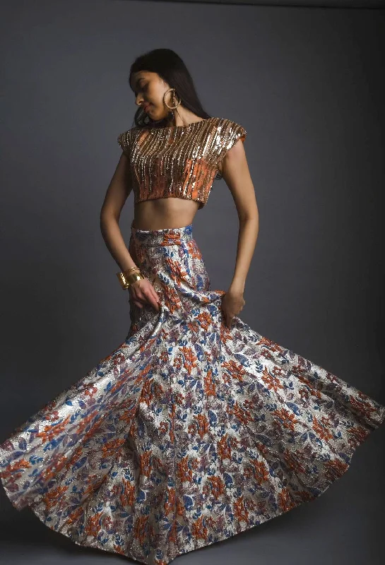 TERRA Blue and Orange Lehenga Skirt (Ready-to-Ship)