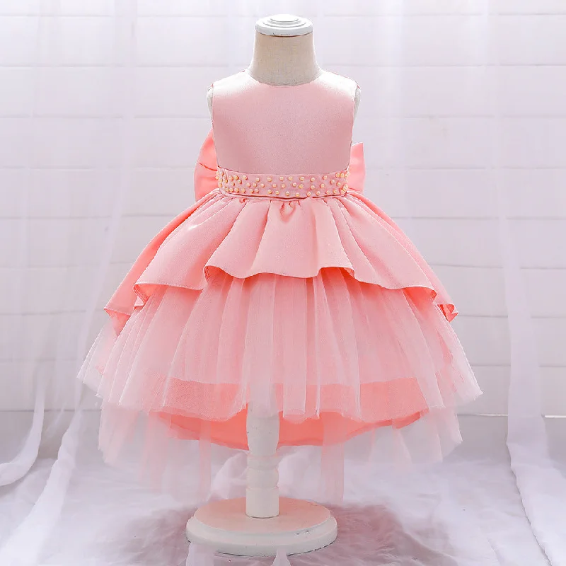 Baby Girl Princess Dress Elegant Bow Knot Trailing Girl Dress Birthday Party Dress