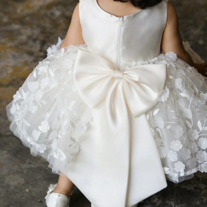 Flower Girl Dresses Baby Girl Summer White Puffy bow Birthday Party Dress Toddler Christening Dresses