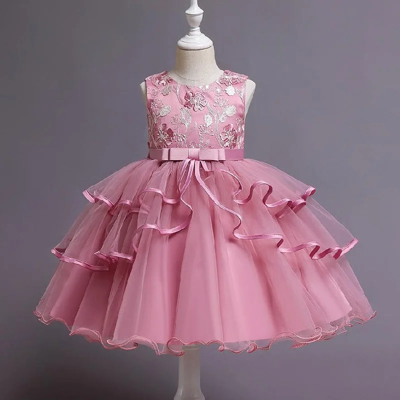 Girl Birthday Party Dress Baby Girl Embroidered Sleeveless Puffy Formal Princess Dress