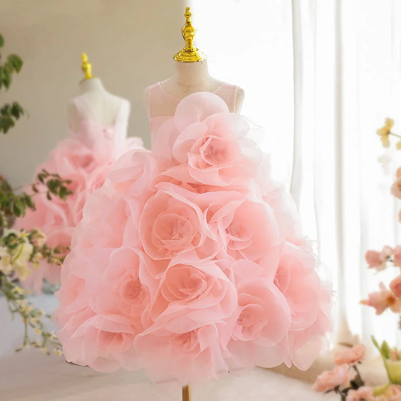 Girl Easter Dress Big Flowers Puffy Birthday Party Dress